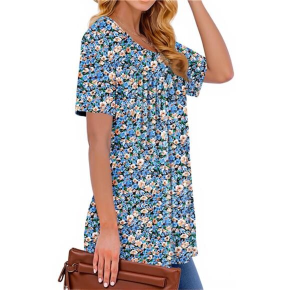 BRAND NEW Women Tunic Tops Casual Henley Short Sleeve Shirts - Picture 4 of 7